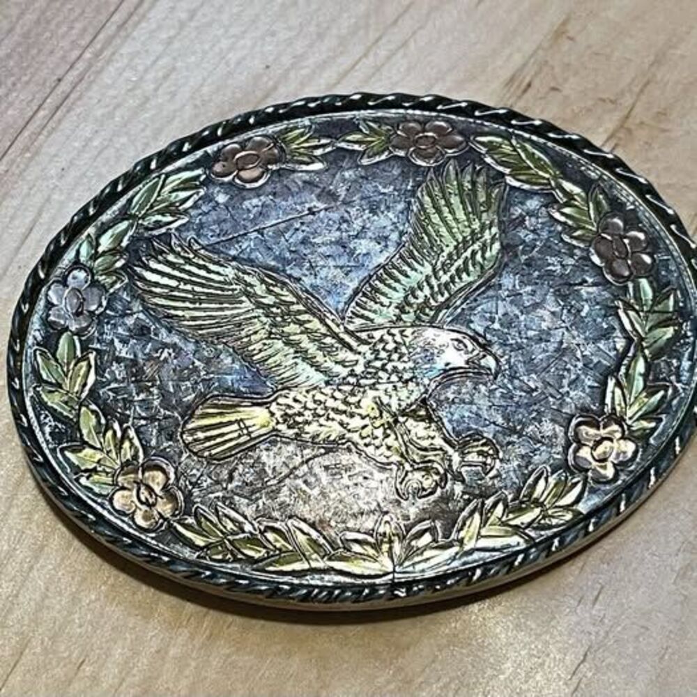 Vintage Eagle Belt Buckle Made In USA Mixed Metal Silver Gold Copper Oval